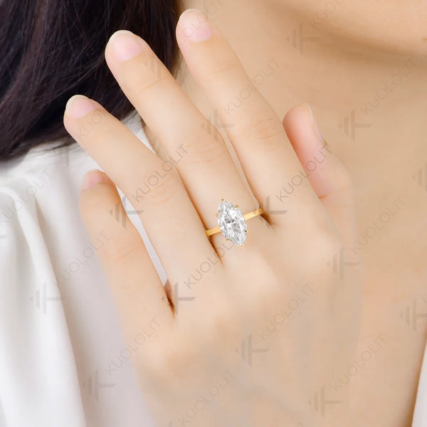 Kuololit 4CT Moissanite Custom Ring for Women Solid 14K 10K Yellow Gold Marquise Cut Engagement Ring for Christmas Anniversary
