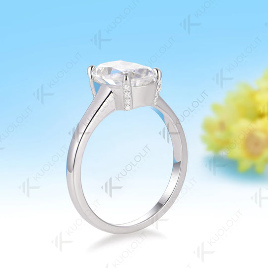 Kuololit 3CT OMC Cushion Cut Cyan Moissanite Ring for Women Solid 14K 10K 585 White Gold Engagement Ring for Christmas Gifts Party