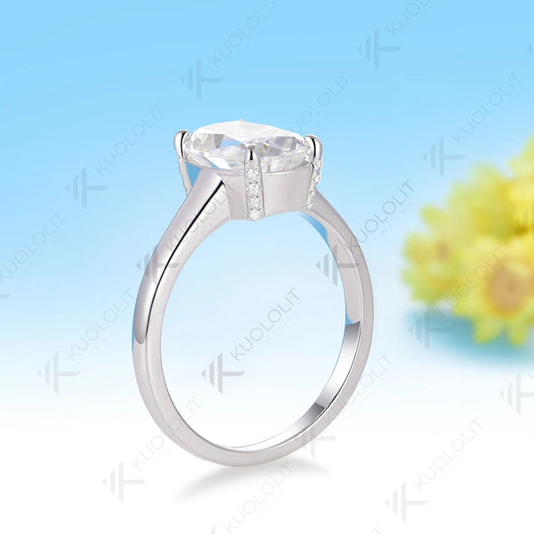 Kuololit 3CT OMC Cushion Cut Cyan Moissanite Ring for Women Solid 14K 10K 585 White Gold Engagement Ring for Christmas Gifts Party