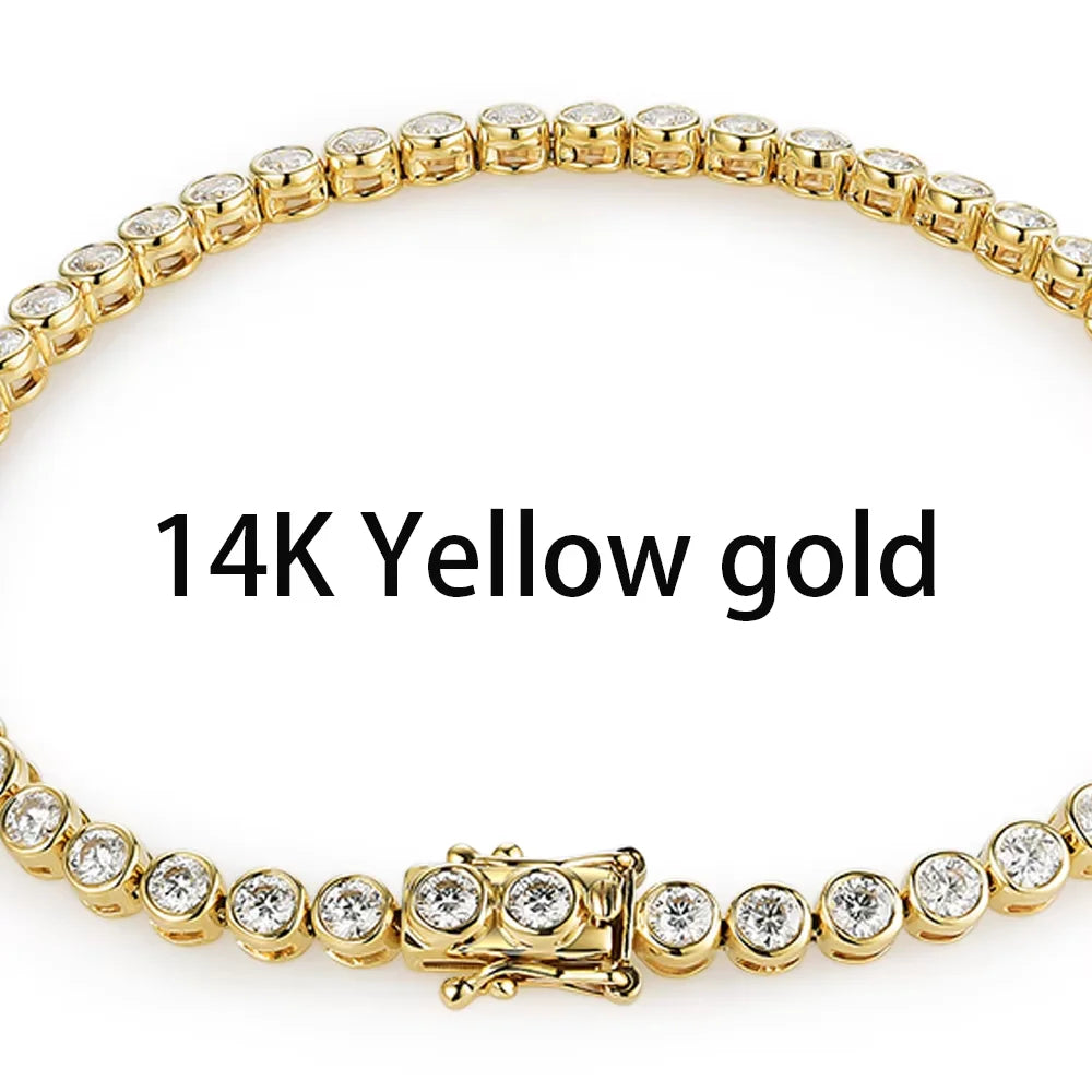 Kuololit Bezel Set Moissanite Tennis Bracelet for Women Solid 14K 10K 925silver Round D VVS1 Bracelet for Engagement Christmas