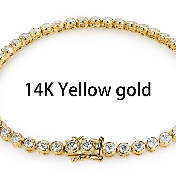 Kuololit Bezel Set Moissanite Tennis Bracelet for Women Solid 14K 10K 925silver Round D VVS1 Bracelet for Engagement Christmas