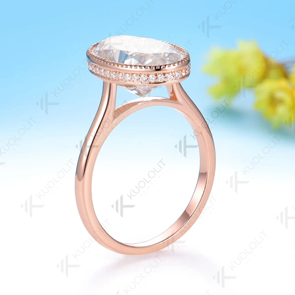 Kuololit 8CT Brillant Oval Cut Moissanite for Women Soild 10K 14K Rose Gold Engagement Ring for Christmas Gift Party Anniversary