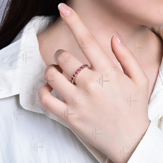 Kuololit 0.9CTW Lab Grown Ruby  Ring for Women Solid 14K 10K Yellow Gold Gemstone Band for Anniversary Christmas  Party Custom