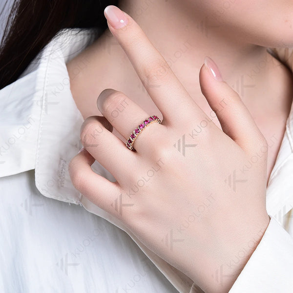 Kuololit 0.9CTW Lab Grown Ruby  Ring for Women Solid 14K 10K Yellow Gold Gemstone Band for Anniversary Christmas  Party Custom