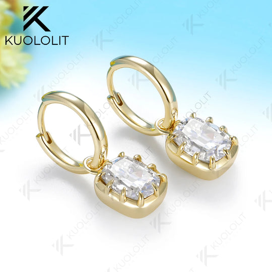 Kuololit 6CTW OMC Moissanite Custom Hoop Earrings for Women Solid 14K 10K 585 Yellow Gold Earrings for Engagement Christmas Gift