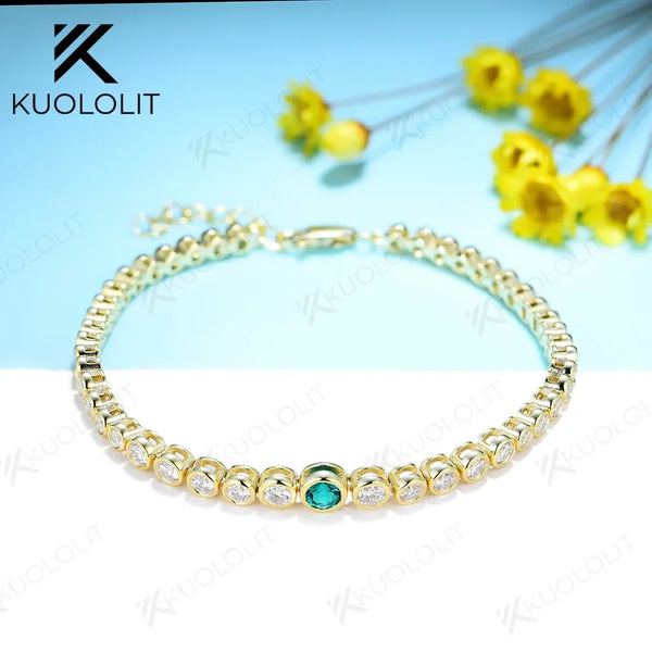 Kuololit Lab Grown Emerald Moissanite Graduated Bracelet for Women Men 585 14K 10K Adjustable for Engagement Wedding Christmas