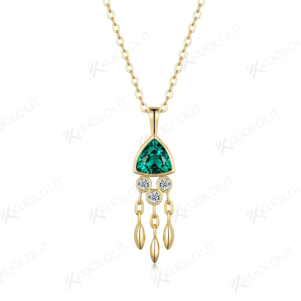 Kuololit 1.2CT Lab Grown Emerald Jellyfish Necklace for Women Solid 18K 14K 10K 585 Yellow Gold Moissanite Pendant for Christmas