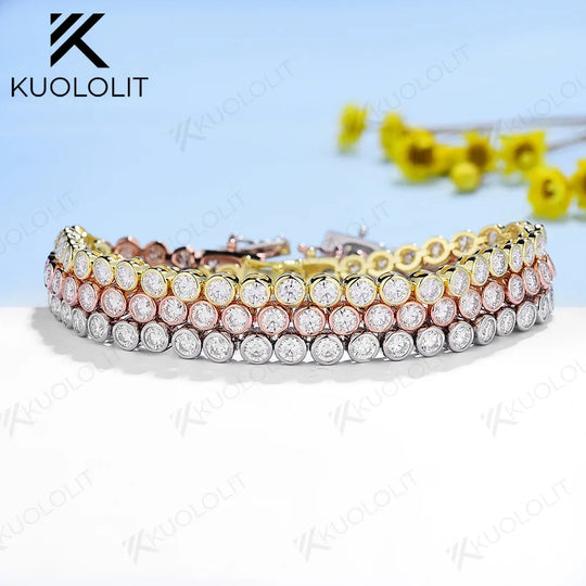 Kuololit 4.3CTW Lab Grown Diamonds Bracelets for Women 18K 14K 10K Solid Gold Tennis Bracelet for Engagement Classic Party Gifts