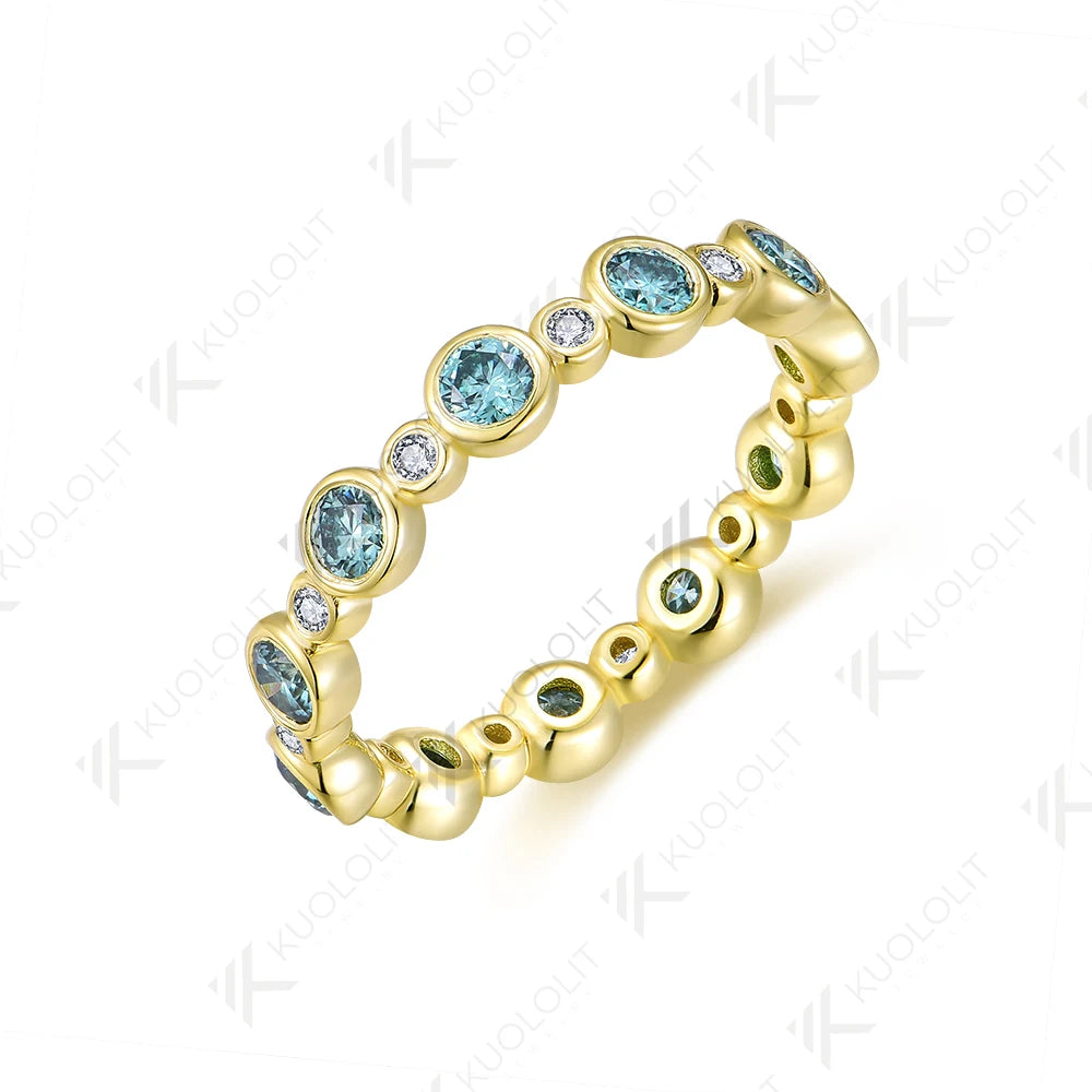 Kuololit 1.3CTW Cyan White Moissanite Ring for Women Solid 14K 10K 585 Yellow Gold Eternity Full Band for Christmas Gifts Party