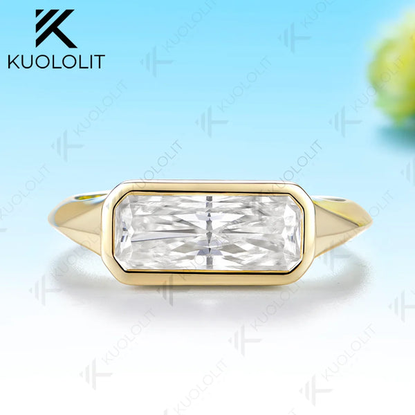 Kuololit 2CT Moissanite Custom Ring for Women Solid 14K 10K 585 Yellow Gold Radiant Cut Engagement Ring for Christmas Gifts