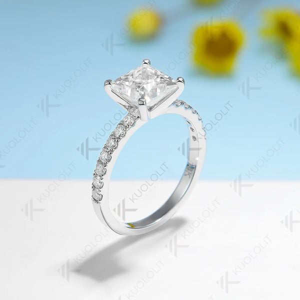 Kuololit IGI 2CT Lab Grown Diamond Princess Engagement Ring for Women Solid 18K 14K 10K 585 DVS1 Diamond Ring for Christmas Gift