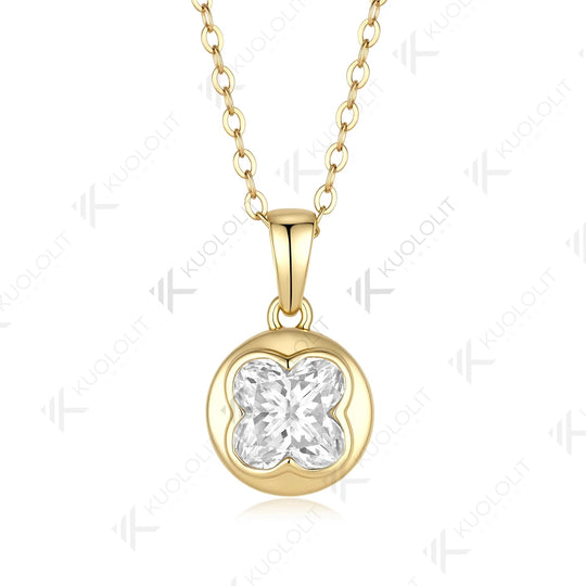 Kuololit 3CT Moissanite Necklace for Women Solid 14K 10K Yellow Gold  Flower Cut Unique Pedant for Engagement Christmas Wedding