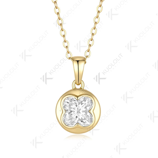 Kuololit 3CT Moissanite Necklace for Women Solid 14K 10K Yellow Gold  Flower Cut Unique Pedant for Engagement Christmas Wedding