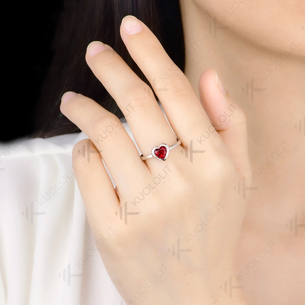 Kuololit 0.8CT Lab Grown Ruby Heart Cut Ring for Women Solid 14K 10K585 Yellow Gold Engagement Ring for Christmas Gift Party