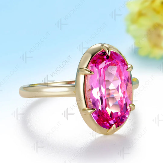 Kuololit 5.5CT Lab Grown Pink Sapphire Custom Ring for Women Solid 14K 10K  Yellow Gold Pear for Anniversary Christmas Gift