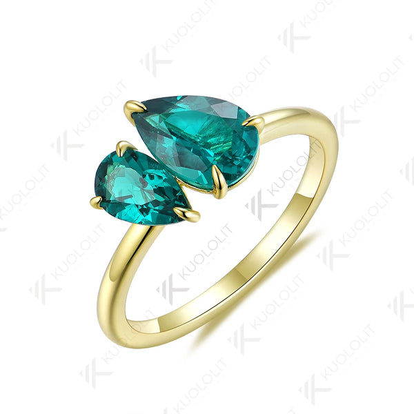 Kuololit 3CTW Lab Grown Emerald Gemstone Engagement Rings for Women Solid18K 14K 10K Yellow Gold Engagement for Party Christmas