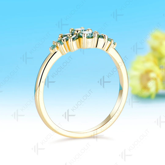 Kuololit 0.3CTW Cyan Moissanite Engagement Ring for Men Women Solid 14K10K 585 Gold Ring for Anniversary Wedding Gift Christmas Party
