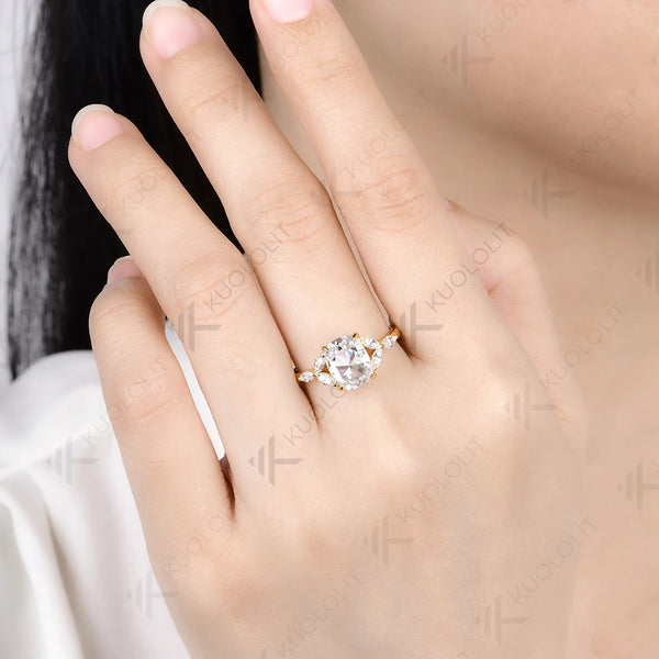 Kuololit 2CT Cushion Rose Cut Moissanite Ring for Women Solid 14K 10K Yellow Gold Engagement Ring for Anniversary Christmas Gift