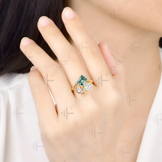 Kuololit Champagne Cyan White Moissantie Custom Stud Earrings for Women Solid 14K 10K 585 Yellow Gold for Christmas Gifts Party