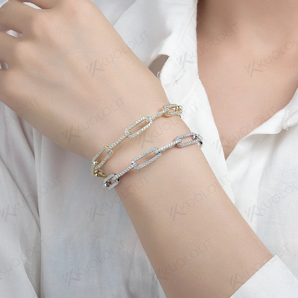 Kuololit Moissanite Bracelets for Women Men 585 10K 9K  Adjustable Chains Emerald for Engagement Wedding Party Christmas Gifts