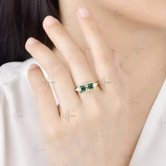 Kuololit 2CT Cyan Moissanite Custom Ring for Women Solid 14K 10K 585 Yellow Gold Radiant Cut for Engagement Christmas Gifts