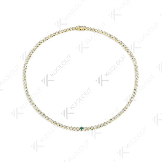 Kuololit 7CTW Lab Grown Emerald Tennis Necklace for Women Solid 18K 14K 10K Gold Moissanite Necklace for Party Christmas Gifts
