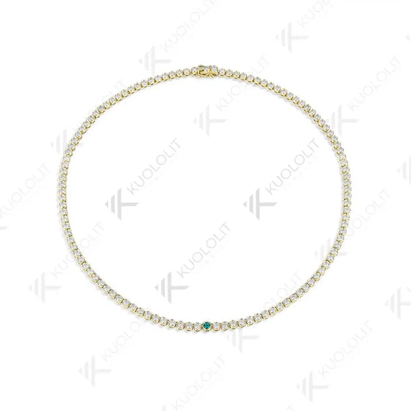 Kuololit 7CTW Lab Grown Emerald Tennis Necklace for Women Solid 18K 14K 10K Gold Moissanite Necklace for Party Christmas Gifts