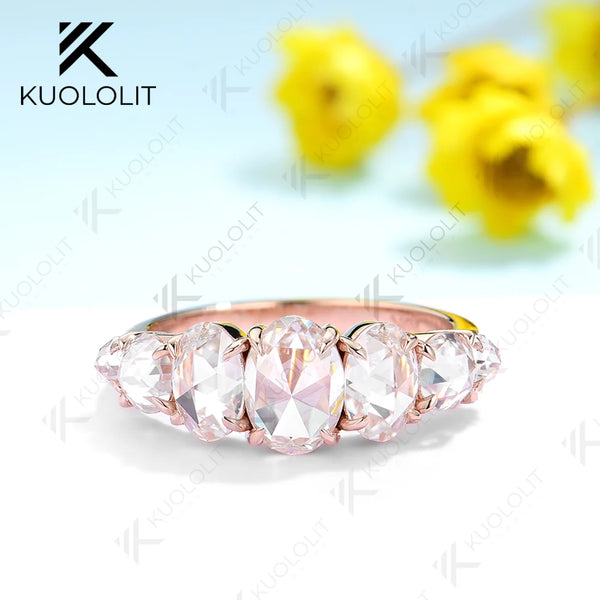 Kuololit 2.4CTW Moissanite Engagement Ring for Women Solid 18K 14K 10K 585 Rose Gold Rose Oval Cut Wedding for Christmas Gifts