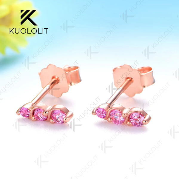 Kuololit 0.16CTW Lab Grown Pink Sapphire Custom Stud Earrings for Women Solid 14K10K Gold Silver Yellow Gold for Party Christmas