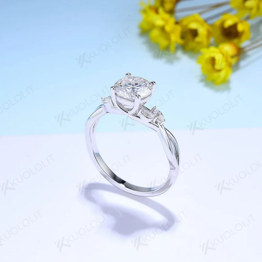 Kuololit 1.2CT Moissanite Rings for Women 925 Sliver Sterling White Gold Marquise Round Cut for Anniversary Wedding Engagement