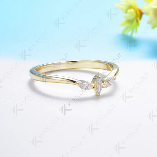 Kuololit 0.3CTW Lab Grown Diamond Marquise Band for Women Solid 18K 14K 10K Gold Ring for Anniversary Engagement Gifts Party
