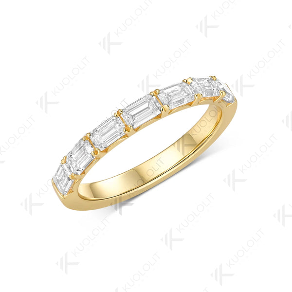 Kuololit  1.5CTW Lab Diamond Wedding Eemerald Cut Band for Women Solid14K 10K Yellow Gold Eternity Ring for Engagement Christmas