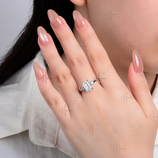 Kuololit 2.5CT Emerald Cut Moissanite Engagement Ring for Women Solid14K10K White Gold Ring for Engagement Christmas Gifts Party