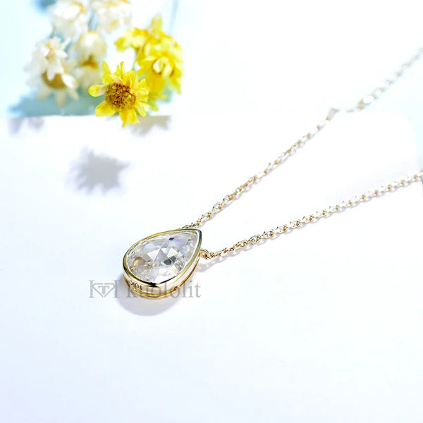 Kuololit Rose Cut Moissanite Necklace For Women Solid18K 14K 10K Gold Pendant for Engagement Fine Jewelry Christmas With Chains