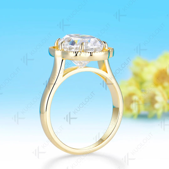 Kuololit 6CT Oval Cut Moissanite Custom Ring for Women Solid 14K 10K 585 Yellow Gold Engagement Ring for Christmas Gifts Party