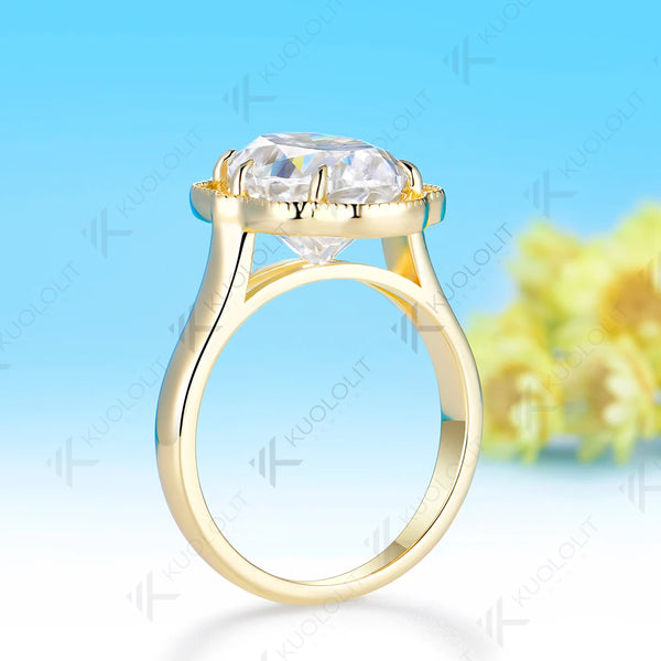 Kuololit 6CT Oval Cut Moissanite Custom Ring for Women Solid 14K 10K 585 Yellow Gold Engagement Ring for Christmas Gifts Party