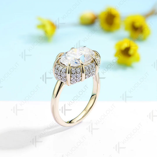 Kuololit 4.5CT Moissanite Ring for Women Solid 18K 14K 10K 585 Yellow Gold Oval Engagement Ring for Christmas Anniversary Gift