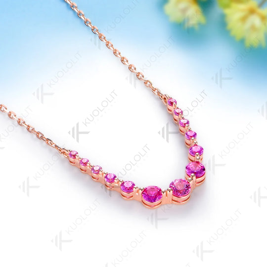 Kuololit 1.3CTW Lab Grown Pink Sapphire Necklace for Women Solid 14K 10K Rose Gold for Anniversary Christmas Gifts Engagement