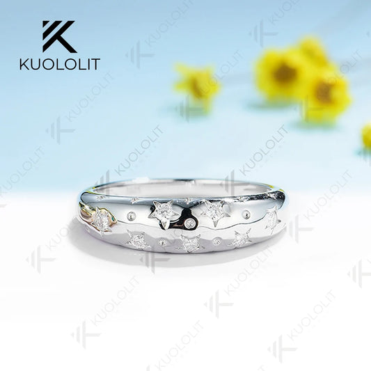 Kuololit 0.21CTW Moissanite Starburst Band Engagement Rings for Women Solid 18K14K10K White Gold for Christmas Anniversary Gifts