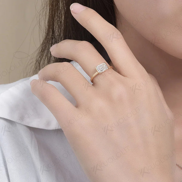 Kuololit 2CT Radiant Moissanite  Engagement Rings for Women Solid 18K 14K 10K Yellow Gold for Anniversary