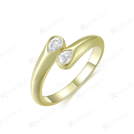 Kuololit 0.6CTW Moissanite Engagement  Ring for Women Solid 18K 14K 10K 585 Yellow Gold Pear Cut Wedding Band for Christmas Gift