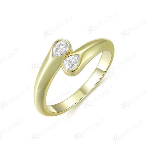 Kuololit 0.6CTW Moissanite Engagement  Ring for Women Solid 18K 14K 10K 585 Yellow Gold Pear Cut Wedding Band for Christmas Gift