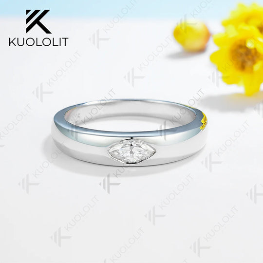 Kuololit 0.3CT Moissanite Ring for Women Solid 18K 14K 10K 585 White Gold Marquise Engagement Ring for Christmas Anniversary