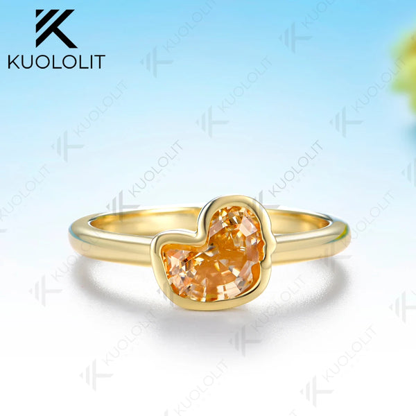 Kuololit 1.5CT Duck Champagne Moissanite Ring for Women Solid 14K 10K Yellow Gold Animal Engagement for Christmas Gifts Party