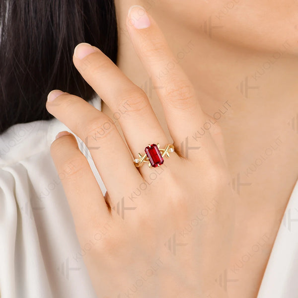 Kuololit 3.5CT Lab Grown Ruby Lab Diamonds Gemstone Custom Ring for Women Solid 14K 10K  Yellow Gold  for Anniversary Christmas