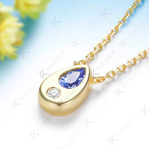 Kuololit Lab Grown Sapphire Diamonds  Necklace for Women Solid 14K 10K Yellow Gold  Pedant for Engagement Christmas Gifts New