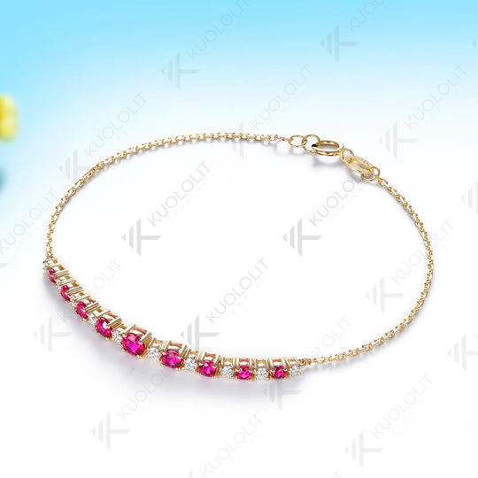 Kuololit 1CTW Lab Ruby Diamond Bracelet for Women Solid 14K 10K Yellow Gold Adjustable Chains for Christmas Party Luxury Party