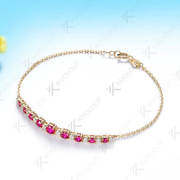 Kuololit 1CTW Lab Ruby Diamond Bracelet for Women Solid 14K 10K Yellow Gold Adjustable Chains for Christmas Party Luxury Party