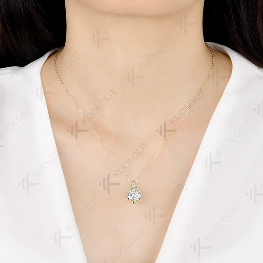 Kuololit 3CT Oval Moissanite Lab Emerald Custom Necklace for Women Solid 585 14K 10K Yellow Gold Necklace for Christmas Gifts