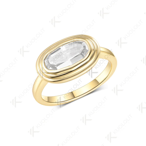 Kuololit 2.5CT Oval Step Cut Moissanite Ring for Women Solid 14K 10K 585 Yellow Gold Engagement Ring for Christmas Custom